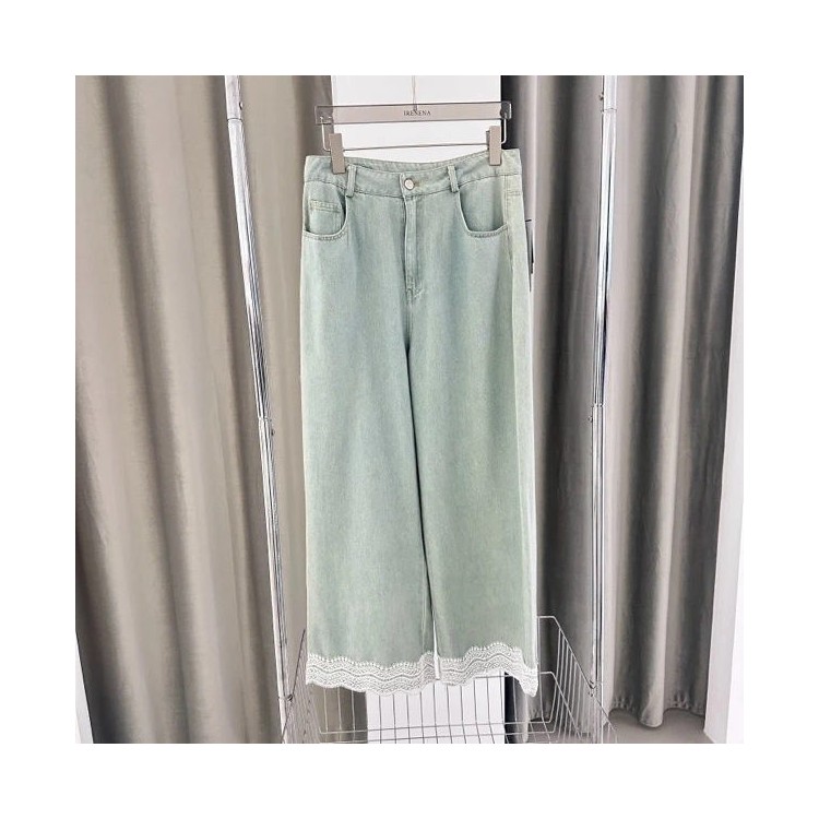 温碧霞代言IRENENA服装时尚百搭显瘦蕾丝蓝色阔腿牛仔裤图2