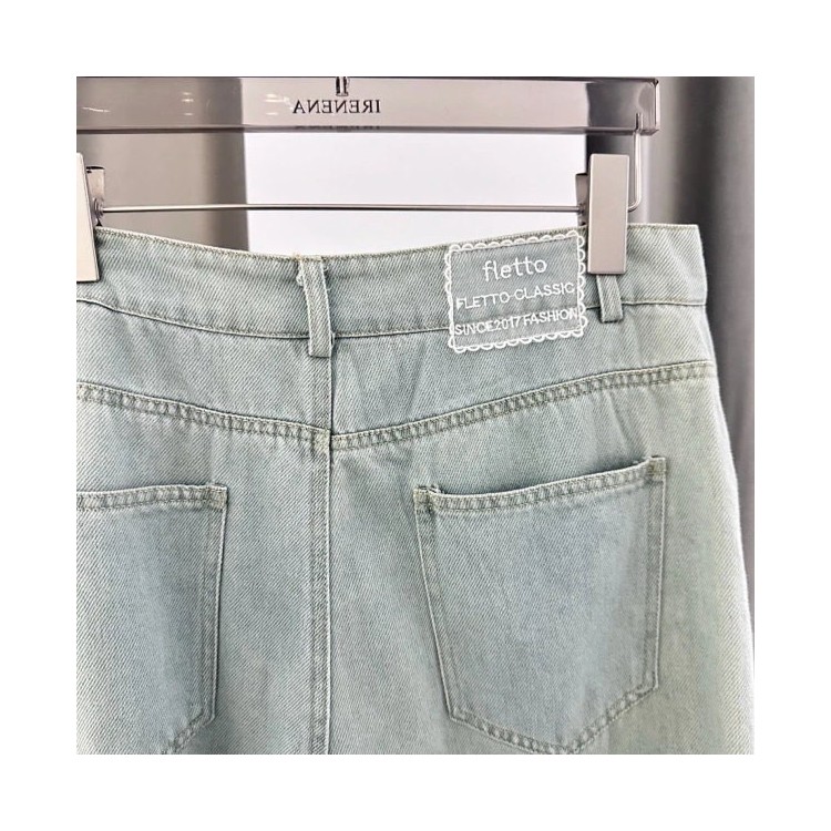 温碧霞代言IRENENA服装时尚百搭显瘦蕾丝蓝色阔腿牛仔裤图3