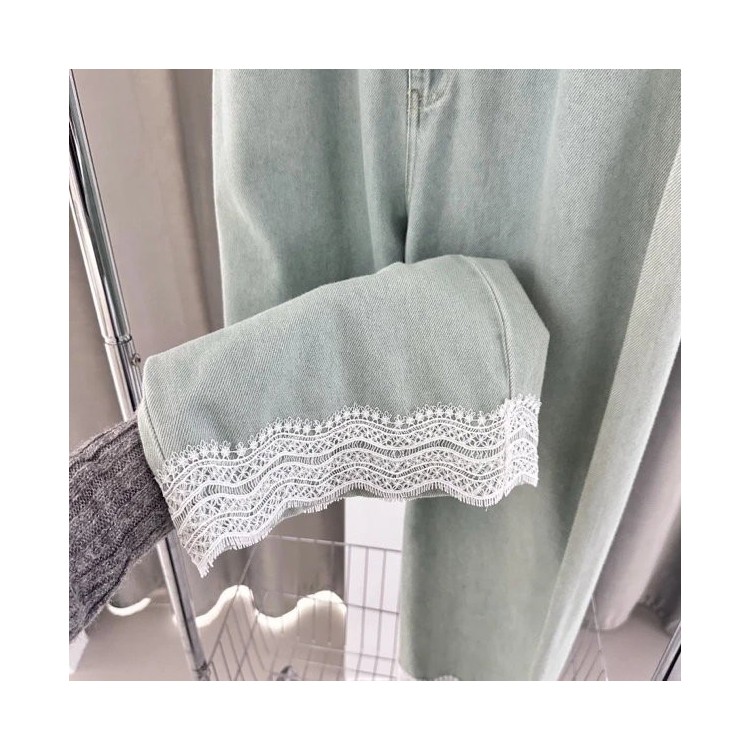 温碧霞代言IRENENA服装时尚百搭显瘦蕾丝蓝色阔腿牛仔裤图4