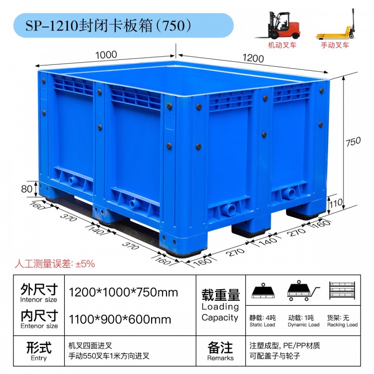 供应1.2米*1米塑料箱式托盘，封闭卡板箱围板箱图3
