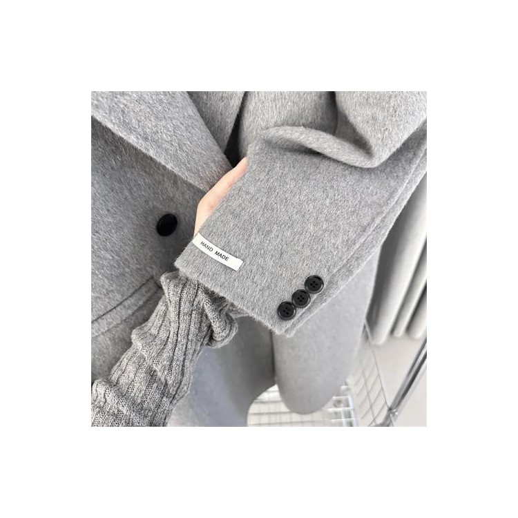 温碧霞自创IRENENA服装秋冬新款韩版毛呢外套灰呢子大衣图3